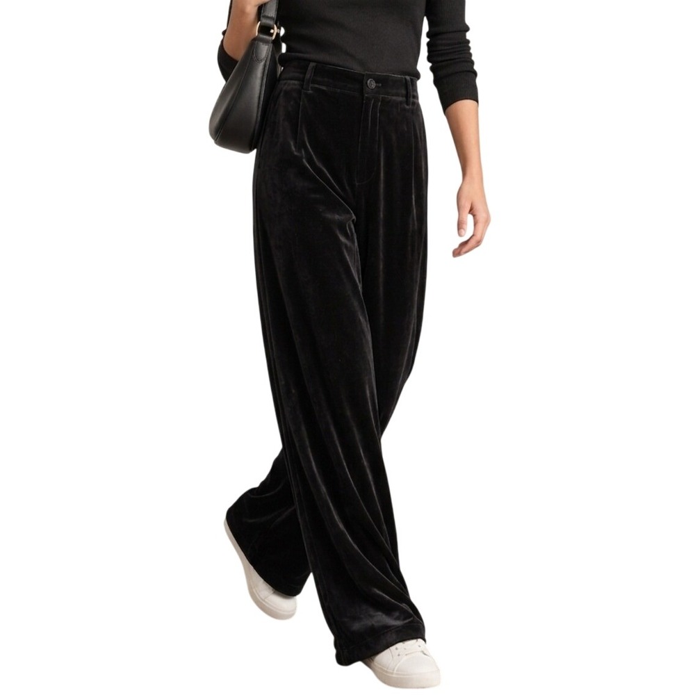 Zara Black Velvet Wide Leg Trousers Women XXL Whimsigoth Relaxed Minimalist Pant